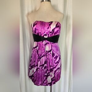 Y2k BEBE Silk purple Strapless Bubble Dress Size Large